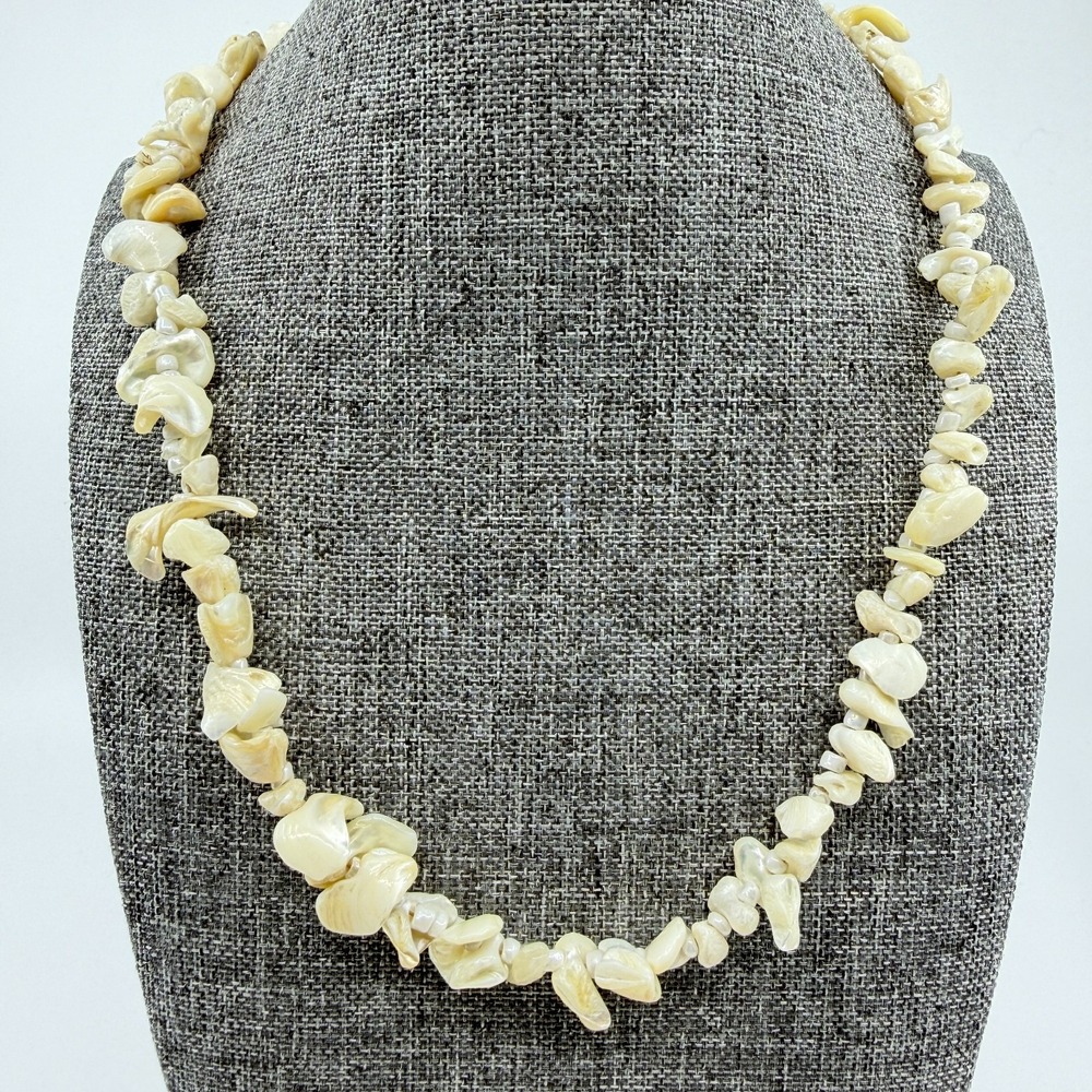 Natural Shell Chip Necklace Creamy Boho Statement Coastal Beach Layering Gift